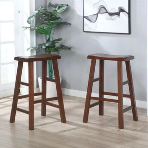 Taburete de Bar SINTERIOR de Madera de Nogal de 63 cm, Asiento Curvo Tipo Silla de Montar, Sin Respaldo, Taburete de Barra Moderno para Cocina o Isla de Desayuno - Product Image 1