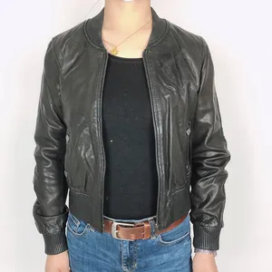 Black bomber jacket designer genuine leather jackets woman Sheepskin women genuine leather jacket