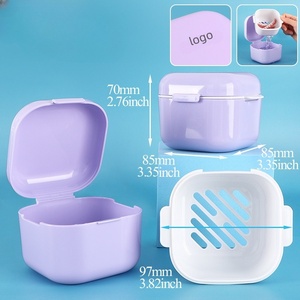 Denture Bath Box with Strainer Basket Cute Denture Holder Storage Soak Container for Travel Cleaning Braces Cleaner Kit - Product Image 2
