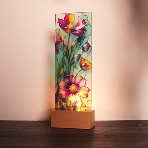 Sunlight Catcher Device with Flower,Wooden Base Glass Candle Holder Ornament,Windowsill Desktop Atmosphere Decor - Product Image 1