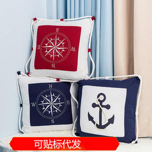 Nautical Anchor And Compass Throw Pillow Cotton Linen Square Washable Decorative Cushion For <b>Sofa</b> Bay Window <b>Kids</b> Room - Product Image 5