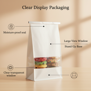 Bolsa de papel kraft blanca con ventana transparente grande, a prueba de humedad, sellada, para panadería, galletas, tostadas, pan, empaque de calidad alimentaria. - Product Image 2