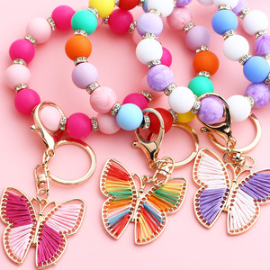 Colorful <b>Beaded</b> <b>Bracelet</b> With Butterfly Keychain Charm Gold Plated Women's Cute Fashion Jewelry Gift - Product Image 6