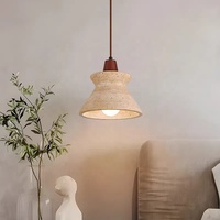 Lampe suspendue LED en pierre de grotte jaune crème de style japonais Wabi-sabi rétro nordique pour chambre à coucher et salle à manger