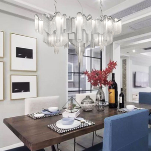 Luminaire suspendu LED de style italien, luxe, <span class=keywords><strong>hauteur</strong></span> réglable, pampille argentée, lustre en aluminium <span class=keywords><strong>pour</strong></span> villa - Product Image 2