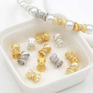 Perle longue en cuivre plaqué or 14K avec entretoises en zircon, matériel et accessoires de perlage faits à la main DIY C45 - Product Image 4