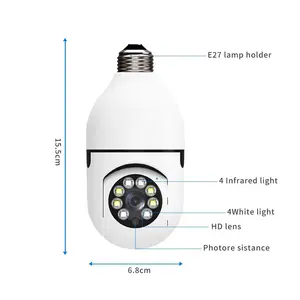 Kamera cctv dalam ruangan, V380 kamera rumah nirkabel WiFi remote HD 360 derajat panorama bohlam dalam ruangan Kamera cctv mata-mata bola lampu