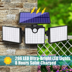 Lampes solaires d'extérieur 266 LED, 3 têtes, détecteur de mouvement, lumière de sécurité, IP65, étanche, projecteur mural réglable pour allée, garage - Product Image 2