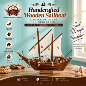 Modèle de bateau en bois artisanal décoratif pour la décoration nautique de la maison, du bureau ou de la table, idéal pour la décoration maritime et l'aménagement intérieur côtier. - Product Image 3