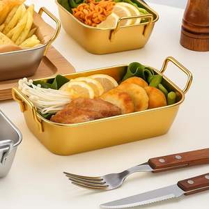 Plateau de service rectangulaire en métal doré Art Déco avec poignées, multifonctionnel pour le rangement des collations - Product Image 3