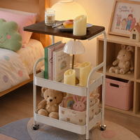 Table d'appoint à roulettes à 2 niveaux, structure métallique, table d'appoint mobile pour canapé, chariot de rangement multifonctionnel pour salon, chambre à coucher, petit espace