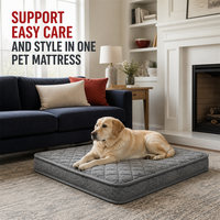 Matelas orthopédique pour chien avec support structuré, housse matelassée grise imperméable et base antidérapante