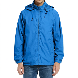 Chaqueta Cortavientos Azul con Capucha para Hombre, con Cierre de Cremallera, Chaqueta Informal Impermeable de Poliéster, Ropa de Abrigo de Primavera, Corte Regular - Product Image 1