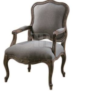 Silla de Comedor de Estilo Francés con Patas de Madera de Roble Antiguo y Tapicería de Tela - Product Image 1