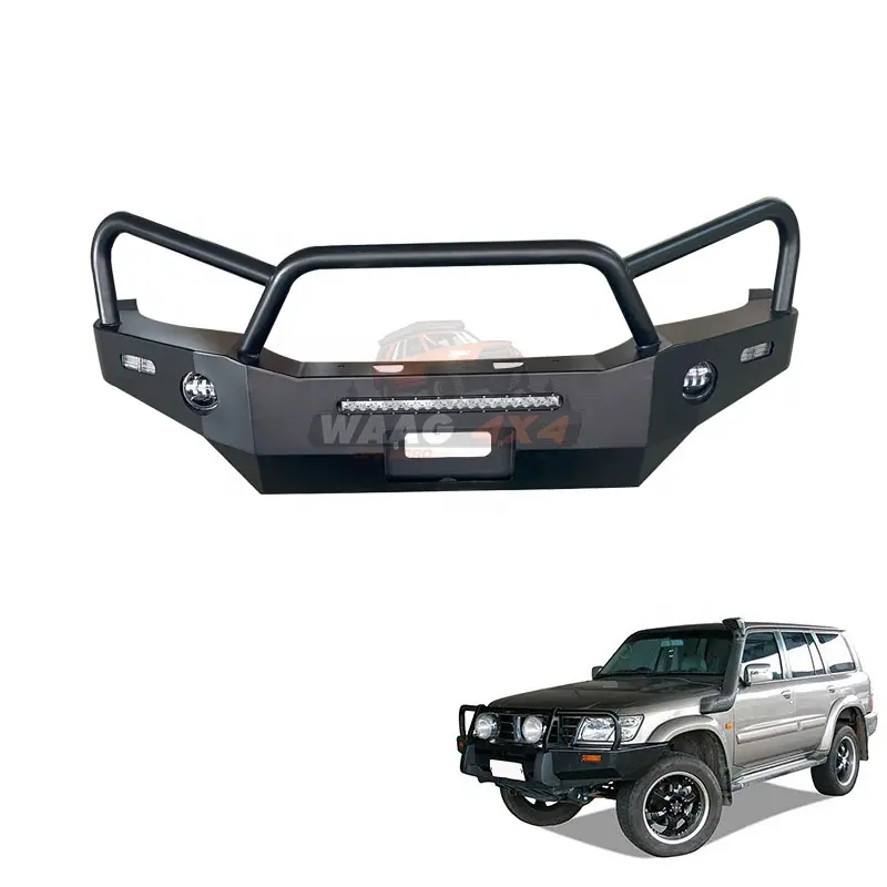 Cabrestante de parachoques delantero personalizado Bull Bar para Nissan Patrol GR Y61 1998/2005 4x4 accesorios estándar 10 juegos de parachoques delantero todoterreno