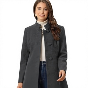 Abrigo Largo para Mujer, 100% Poliéster, Cuello Alto, Doble Botonadura, Color Sólido, Ropa de Invierno Ecológica y Ligera - Product Image 1