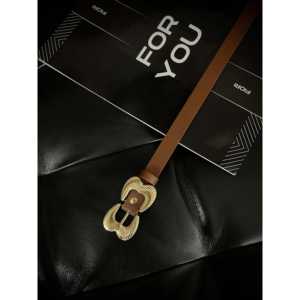 Ceinture en cuir à double boucle dorée Fiori, accessoire décontracté pour femme, taille standard - Product Image 1