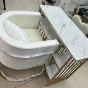 Muebles de Mármol Zxm a Precio Económico, Mesa de Manicura con Marco Metálico Superior para Salón de Belleza, con Sillas - Product Image 1