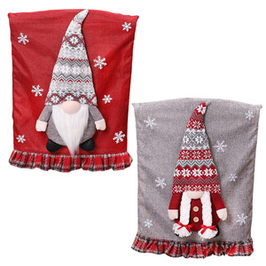 Christmas Faceless Gnome Linen Chair Cover Snowflake Pattern Ruffle Edge Dining Chair Back Slipcover Xmas Home Dinner <b>Table</b> - Product Image 4