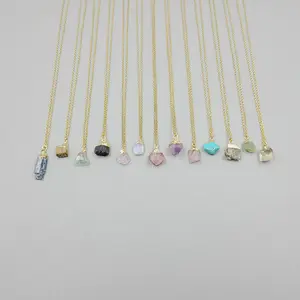 G2403 Wholesale Stainless Steel Chain Raw Rough Natural Stone Crystal Quartz Pendant Gemstone Necklace Fashion Jewelry Necklaces