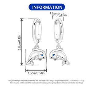 Pendientes/argollas únicos de cobre blanco con forma de delfín, estilo europeo y americano de alta gama, regalo creativo para mujeres - Product Image 2