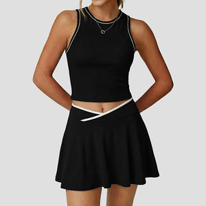 Ensemble jupe de tennis personnalisable avec logo pour femme, jupe midi patchwork de golf, ensemble décontracté sportif color block pour le badminton - Product Image 5