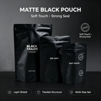 Sachet Doypack Personnalisé Noir Mat Refermable avec Fermeture Éclair, Qualité Alimentaire, pour Snacks et Thé, avec Impression de Logo Personnalisé