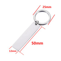 Long porte-clés en acier inoxydable décoration suspendue vierge logo laser brillant petite étiquette bijoux pendentif barre rectangulaire disque breloque