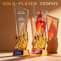 Trophée en cristal personnalisé avec flamme (Trophy-034) – Impression couleur pour champions de ventes, employés exceptionnels – Personnalisation créative annuelle