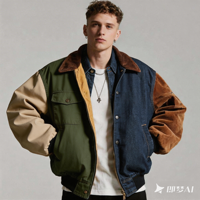 Blouson bomber vintage patchwork pour homme |   Mélange de Corduroy et de Denim |   Manteau d'hiver chaud à col |   Ventes flash AliExpress