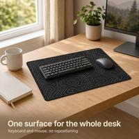 Tapis de souris pour configuration de bureau minimaliste, motif topographique, 180x220mm, surface en maille tissée, bords cousus, base en caoutchouc antidérapante