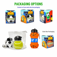 Bouteille d'eau pliable en silicone, design ballon de football, vente en gros directe d'usine, faible MOQ, pour enfants