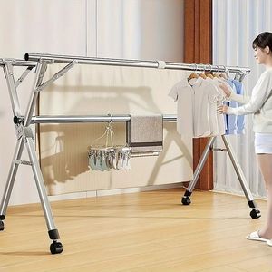 Adjustable 3-Tier Foldable Metal <b>Clothes</b> Drying <b>Rack</b> With 20 Hooks For Indoor Outdoor Use X-Shape Design Minimalist Style - Product Image 3