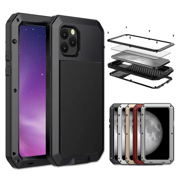 Full Protective Shockproof Waterproof Aluminum Alloy Metal Tempered Glass Cover Case For iPhone 6 7 8 X XS 11 12 13 Pro Max