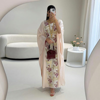 Blanc Feuille d'or Abaya Fleur Cloche Manches Luxe Maxi Robe Quotidien Élégant Porter Multi Pack Remise En Gros Exclusif