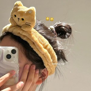 TREETIP European Girls Custom Logo Cartoon Cat Plush Headband <strong>Flannel</strong> Non- for <strong>Face</strong> Wash Makeup Cute Animal Hair Accessories - Product Image 2