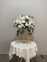 Plantes vertes de 60 cm, boules de fleurs blanches, pour salle à manger, conférence, propositions de mariage, vitrines, plantes artificielles de table simulées