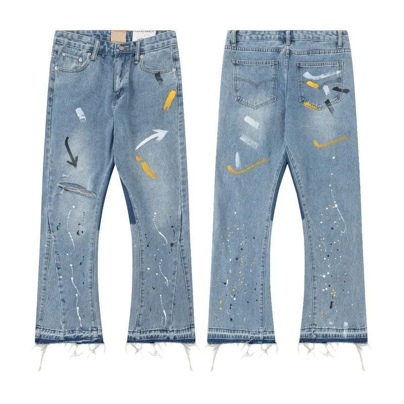 Vente chaude Designer De Mode Jeans High Street Encre Jeans Évasés Hommes Et Femmes Mode Hip-Hop Pantalon Droit Lâche