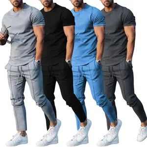 Frühling Sommer Männer lässig zweiteilige Sets Mode bedruckte Kurzarm-T-Shirts und schlanke Hosen Anzug Männer Sportswear Outfits