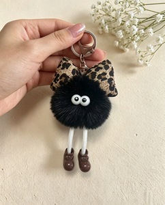 Mini Pendentif Porte-clés en Peluche avec Pompon en Fourrure de Lapin Rex, Motif Léopard, Kawaii, Moelleux, Breloque de Sac, Accessoire de Poupée - Product Image 6