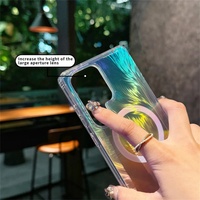Farbverlauf Aurora Laser Feder Magnetische Hülle für Samsung S25 Edge S24 S23 Ultra Plus FE Magnetische Kabellose Ladehülle