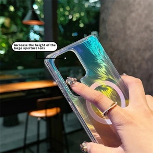 Colorful Gradient Aurora Laser Feather Magnetic Case for Samsung S25 Edge S24 S23 Ultra Plus FE Magnetic <b>Wireless</b> Charging Cover - Product Image 3