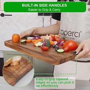 Tabla de cortar de madera de acacia para cocina, tabla de servir de madera con ranura profunda para jugos, para carne (bloque de carnicero) - Product Image 4