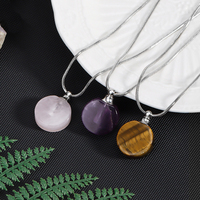 Vente en gros de pendentifs pour bouteilles d'huiles essentielles en pierres semi-précieuses naturelles, collier en cristal rond unique, flacon de parfum