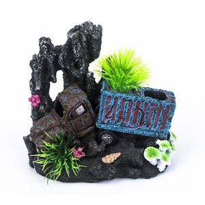 Resina azul mini pecera <span class=keywords><strong>acuario</strong></span> ornamento decoración con señal <span class=keywords><strong>de</strong></span> advertencia - Product Image 5