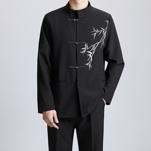 Costume Zhongshan <span class=keywords><strong>pour</strong></span> <span class=keywords><strong>homme</strong></span>, style national, nouveau, chinois, à fermeture éclair, perlé, haut de gamme, noir, col montant, <span class=keywords><strong>pour</strong></span> mariage et fiançailles - Product Image 3
