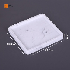 Plateau rectangulaire en polyrésine marbrée blanche ALEO pour hôtels, salle <span class=keywords><strong>de</strong></span> bain et cuisine, support pour <span class=keywords><strong>parfums</strong></span>, bijoux et articles <span class=keywords><strong>de</strong></span> toilette - Product Image 3