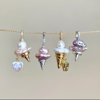 Collier pendentif crème glacée en perles, plaqué or 18 carats, chaîne de clavicule, bijou géométrique pour femme