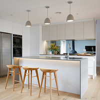 Armoire de cuisine en bois, naturel, moderne, en acier inoxydable, Beige, comptoir et poêle, Base stratifiée, placard de Buffet, Island