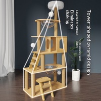 Arbre à chat en bois massif avec capsule spatiale, griffoir en sisal, villa pour chat pour famille multi-chats